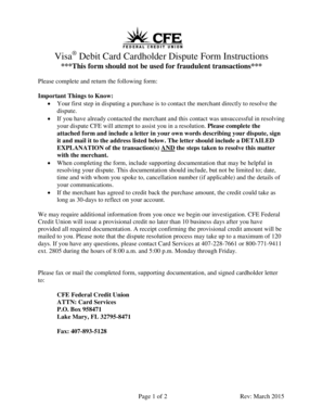 Visa Debit Card Dispute Form
