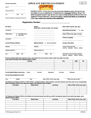 Childcare Home Applicant Written Statement