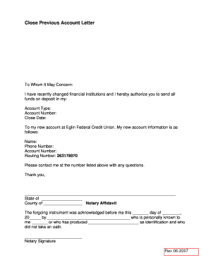 Close Previous Account Letter