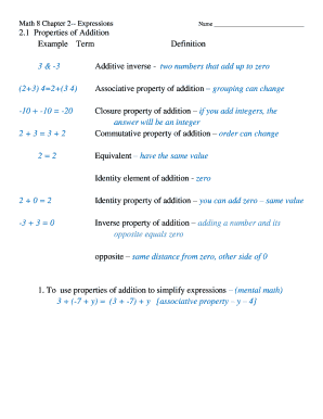 Math 8 Chapter 2 Expressions Worksheet