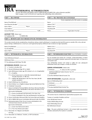 IRA Withdrawal Authorization Form
