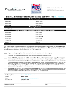 Short Sale Submission Form and Processing Contract
