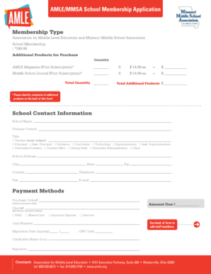 AMLE/MMSA School Membership Application
