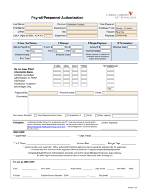 Payroll Personnel Authorization Form