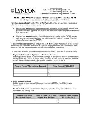 Verification of Other Untaxed Income for 2015