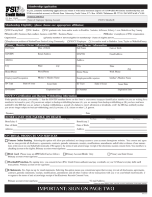 Florida State University Credit Union Membership Application
