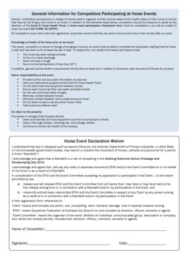 Horse Event Participation Declaration Form