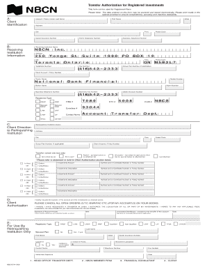 Transfer Authorization for Registered Investments