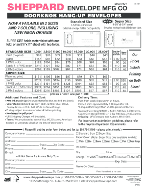 Doorknob Hang-Up Envelopes Order Form