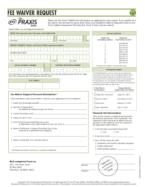 Praxis Fee Waiver Request Form