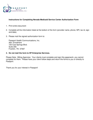 Nevada Medicaid Service Center Authorization Form