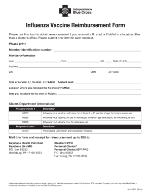Influenza Vaccine Reimbursement Form