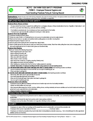BCTFC Employee Personal Hygiene and Food Handling Practices Policy