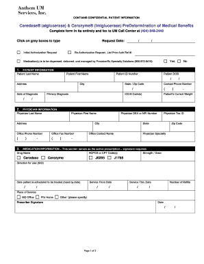 Ceredase & Cerezyme PreDetermination of Medical Benefits Form