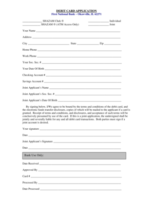 Debit Card Application Form