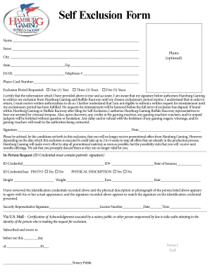 Self Exclusion Form