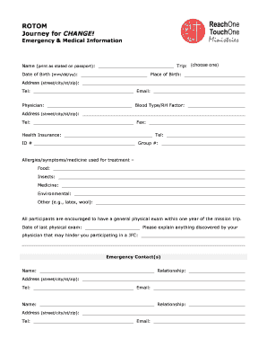 JFC Emergency Medical Information Form