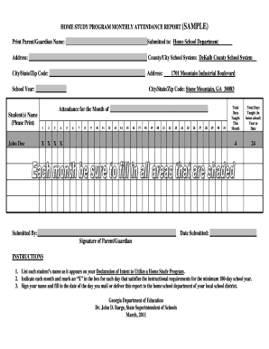 Georgia Home Study Program Monthly Attendance Report