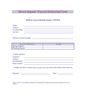 Direct Deposit Payroll Deduction Form