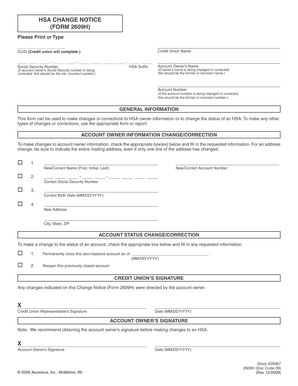 HSA Change Notice Form 2609H