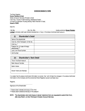 Dividend Mandate Form