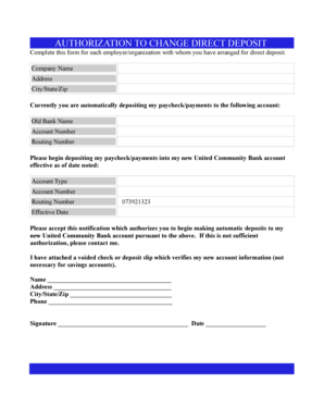 Authorization to Change Direct Deposit