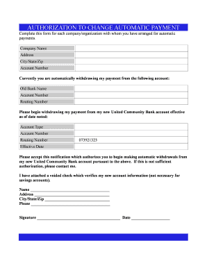 Authorization to Change Automatic Payment