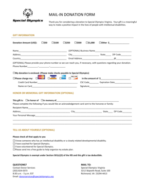 Special Olympics Virginia Mail-In Donation Form
