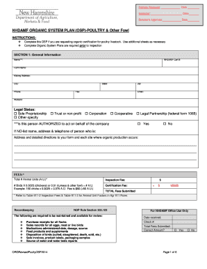 NHDAMF Organic System Plan for Poultry Certification