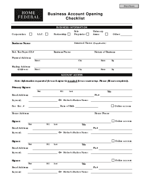 Business Account Opening Checklist