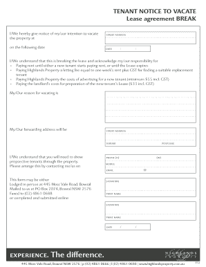 Tenant Notice to Vacate