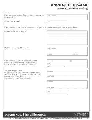 Tenant Notice to Vacate