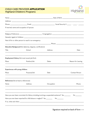 Child Care Provider Application