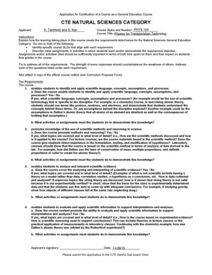 Application for Certification of a Course as a General Education Course