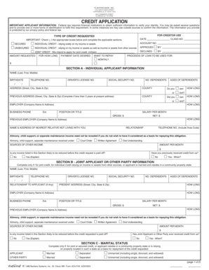 Planter Bank Credit Application