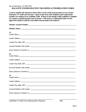 Balance Consolidation Transfer Authorization Form