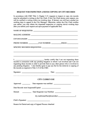 Request for Inspection and/or Copying of City Records