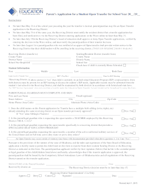 Parent’s Application for a Student Open Transfer
