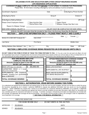 Oklahoma State Employee Life Insurance Application
