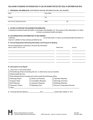 Oklahoma HIPAA Authorization Form