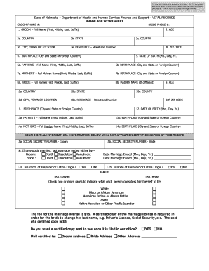 Nebraska Marriage Worksheet