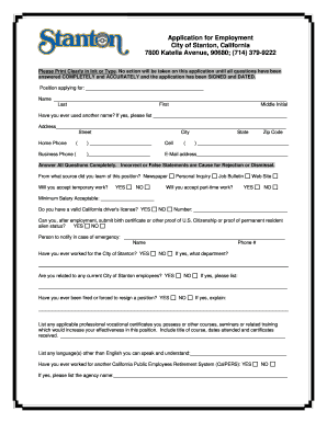 City of Stanton Employment Application