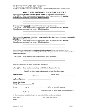 New Mexico Applicant Affidavit Criminal History