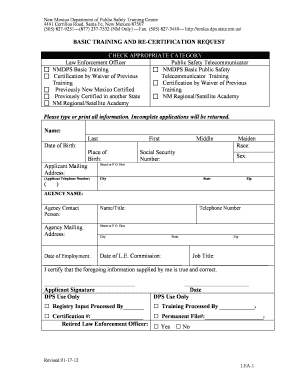 New Mexico Law Enforcement Training Request