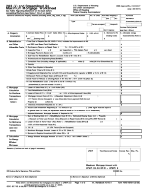 HUD 203(k) Maximum Mortgage Worksheet