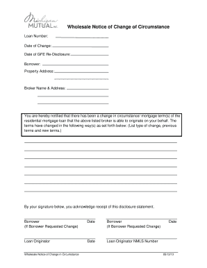 Wholesale Notice of Change in Circumstance