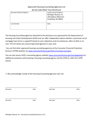 Housing Counseling Agencies Disclosure