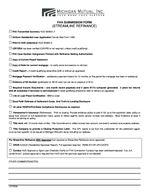 FHA Streamline Refinance Submission Form