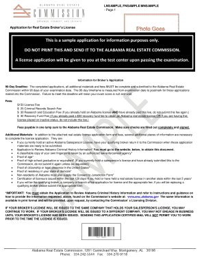Alabama Real Estate Broker License Application