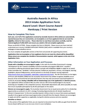 Australia Awards in Africa Short Course Award Application Form